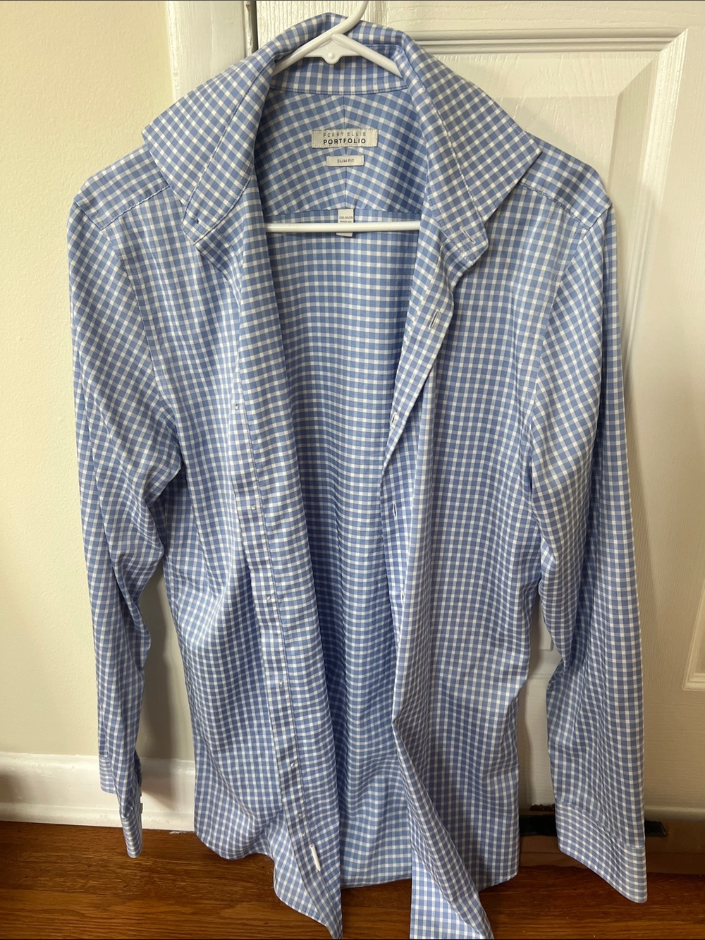 Perry Ellis Light Blue Gingham Button-Down Shirt